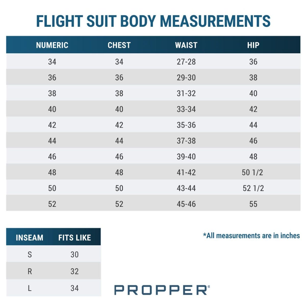 Flight Suit Body Measurements
